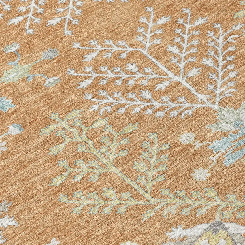 Copper And Ivory Oriental Washable Indoor Outdoor Area Rug Photo 8