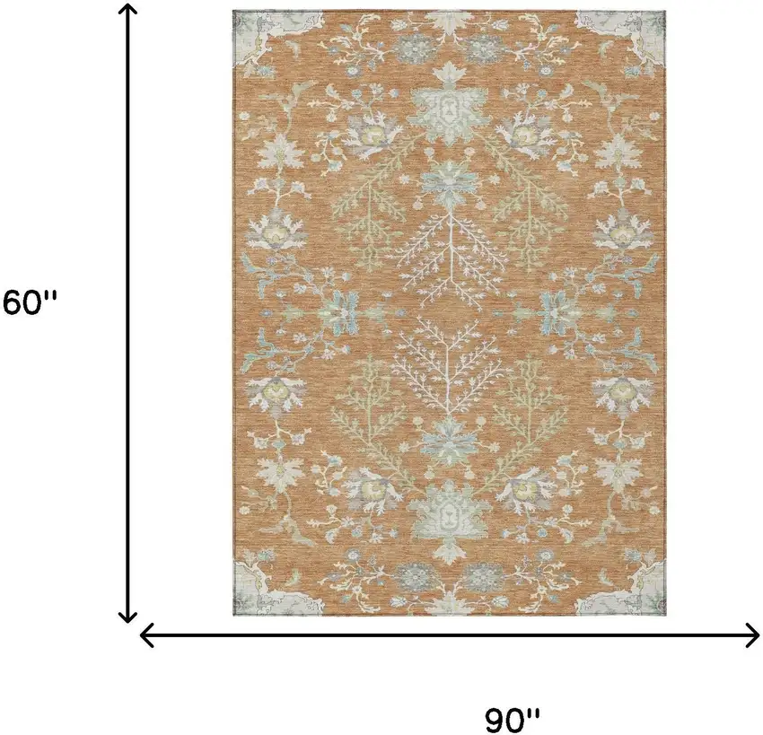 Copper And Ivory Oriental Washable Indoor Outdoor Area Rug Photo 9