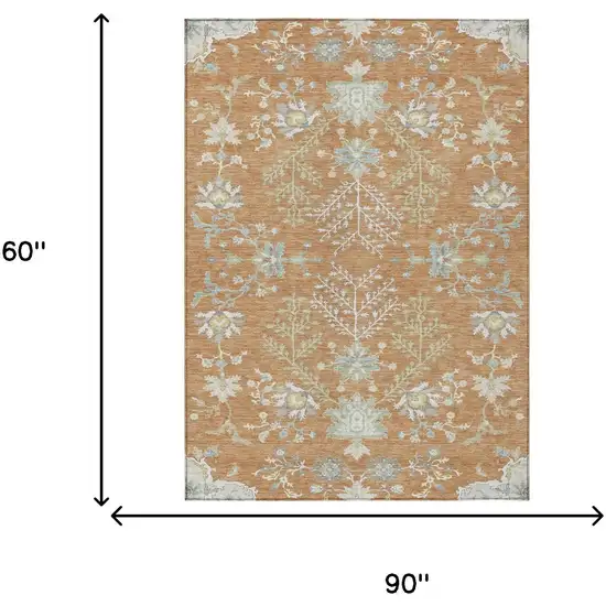 Copper And Ivory Oriental Washable Indoor Outdoor Area Rug Photo 9