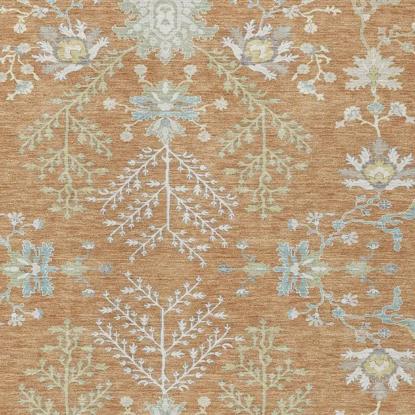 Copper And Ivory Oriental Washable Indoor Outdoor Area Rug Photo 3