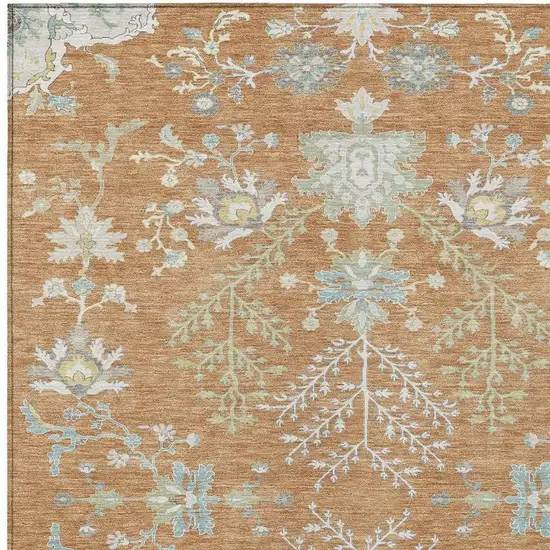Copper And Ivory Oriental Washable Indoor Outdoor Area Rug Photo 5