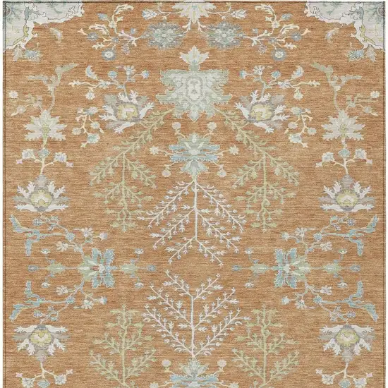 Copper And Ivory Oriental Washable Indoor Outdoor Area Rug Photo 6