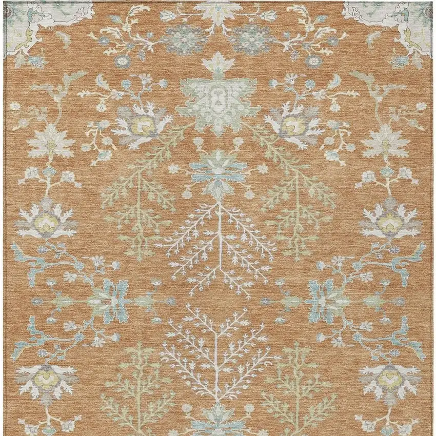 Copper And Ivory Oriental Washable Indoor Outdoor Area Rug Photo 6