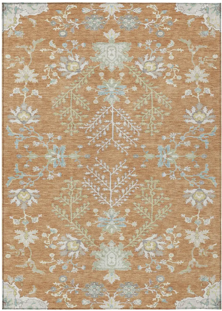 Copper And Ivory Oriental Washable Indoor Outdoor Area Rug Photo 2