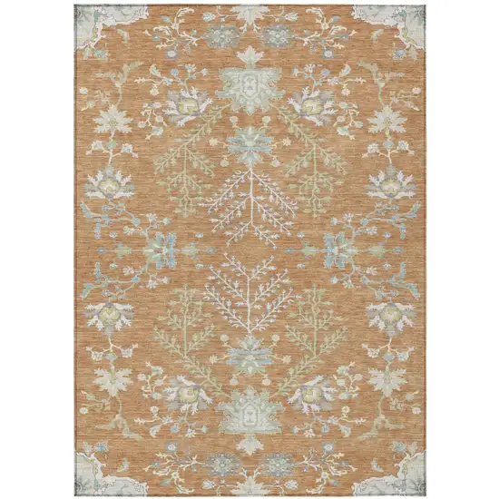 Copper And Ivory Oriental Washable Indoor Outdoor Area Rug Photo 2