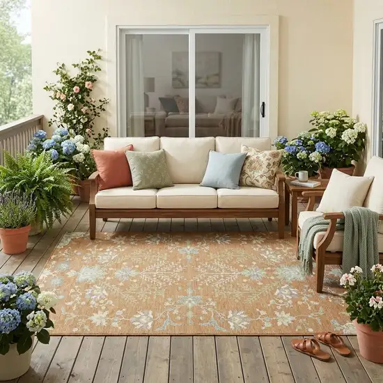 Copper And Ivory Oriental Washable Indoor Outdoor Area Rug Photo 1