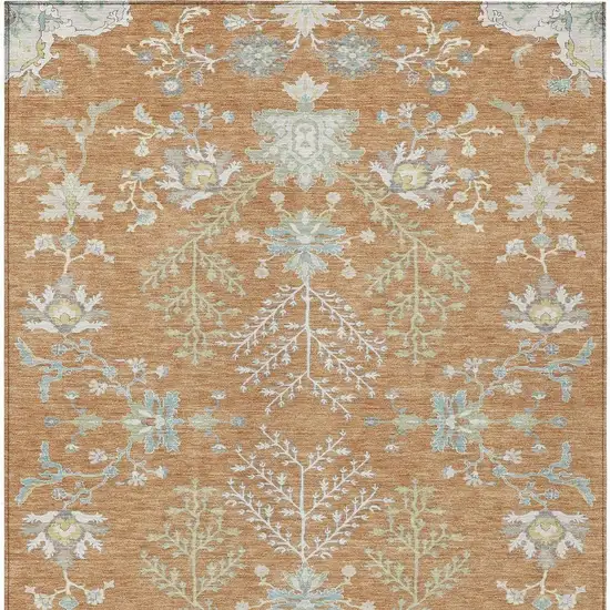 Copper And Ivory Oriental Washable Indoor Outdoor Area Rug Photo 4