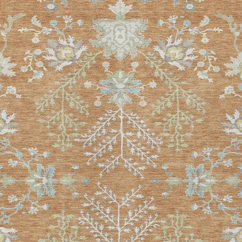 Copper And Ivory Oriental Washable Indoor Outdoor Area Rug Photo 3