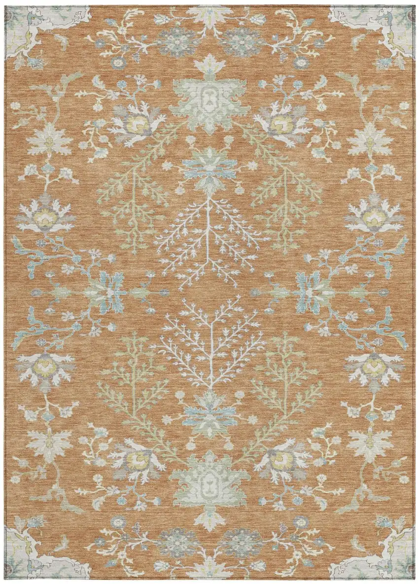Copper And Ivory Oriental Washable Indoor Outdoor Area Rug Photo 4