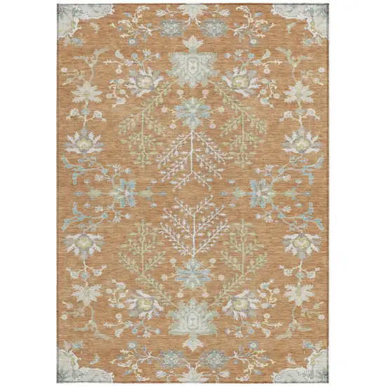 Copper And Ivory Oriental Washable Indoor Outdoor Area Rug Photo 4