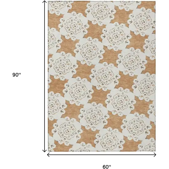 Copper And Ivory Quatrefoil Washable Indoor Outdoor Area Rug Photo 3