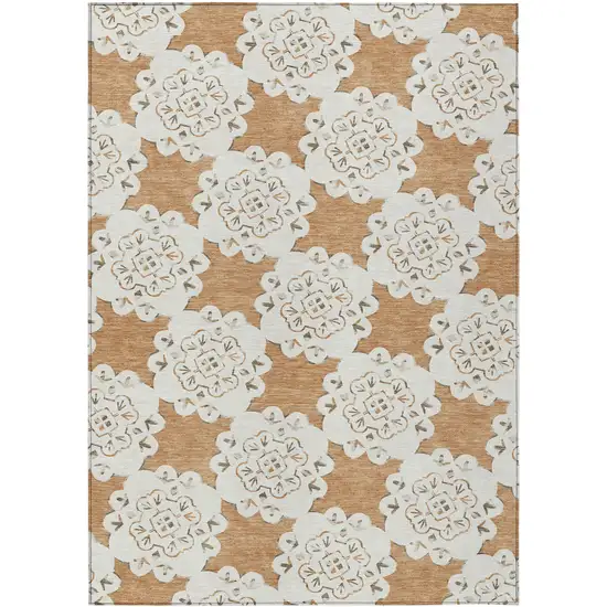 Copper And Ivory Quatrefoil Washable Indoor Outdoor Area Rug Photo 2