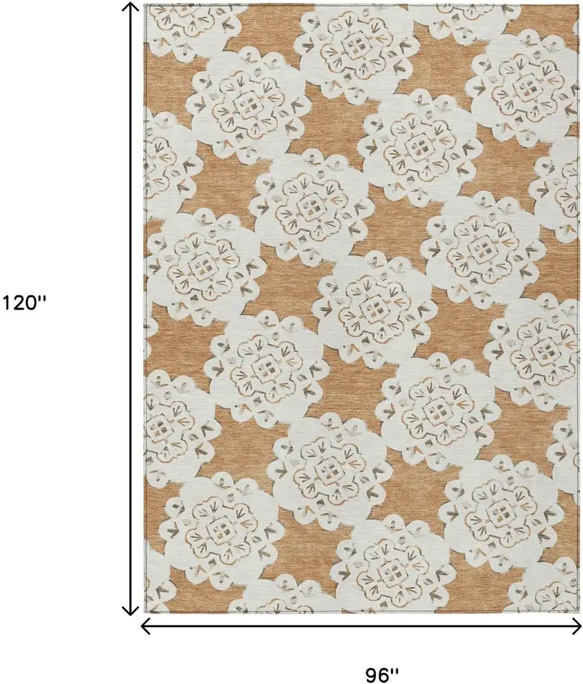 Copper And Ivory Quatrefoil Washable Indoor Outdoor Area Rug Photo 3