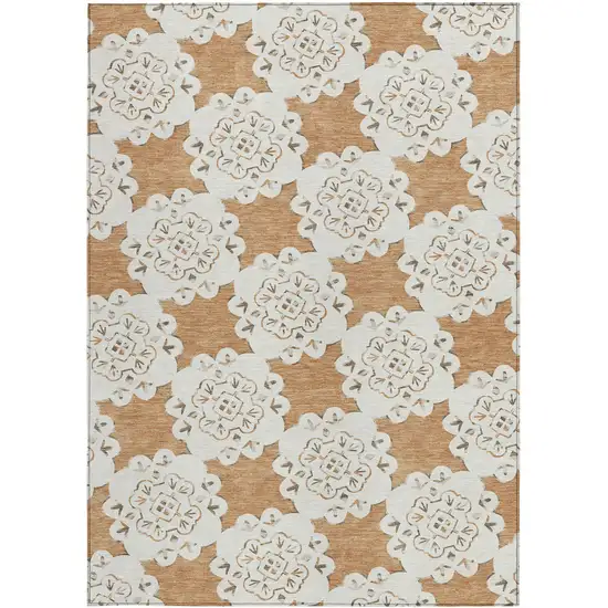Copper And Ivory Quatrefoil Washable Indoor Outdoor Area Rug Photo 4
