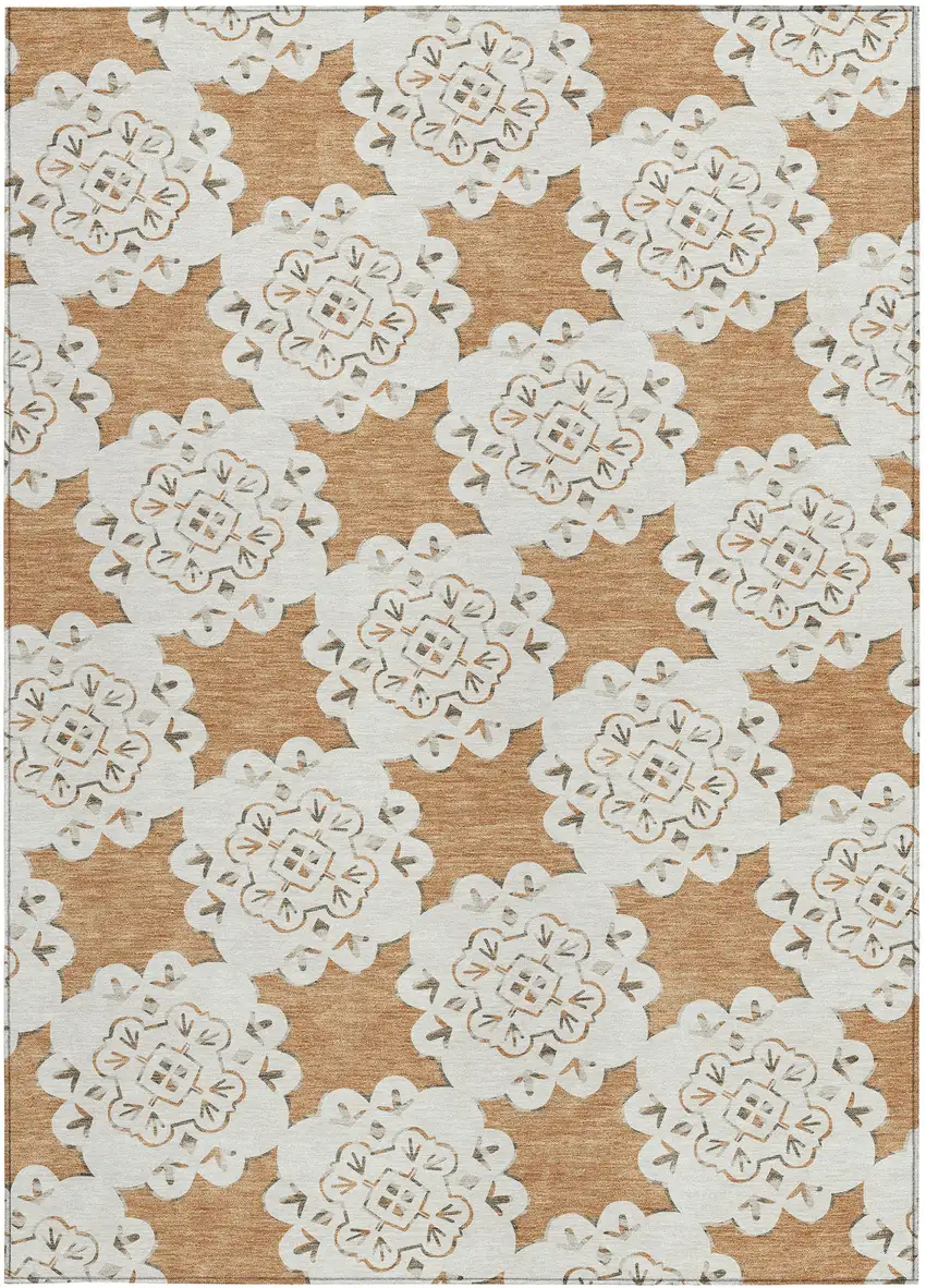 Copper And Ivory Quatrefoil Washable Indoor Outdoor Area Rug Photo 4