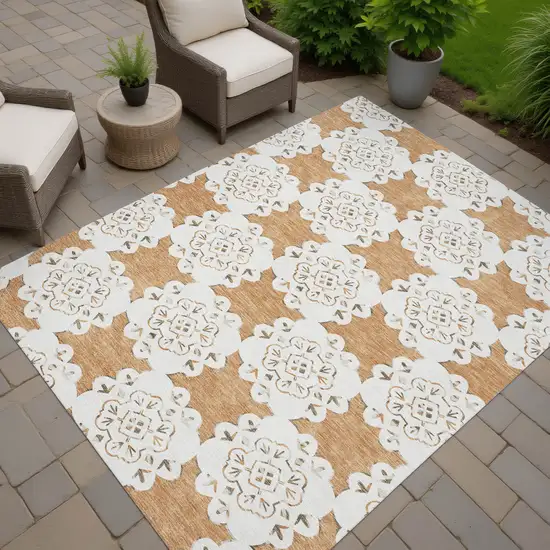 Copper And Ivory Quatrefoil Washable Indoor Outdoor Area Rug Photo 7