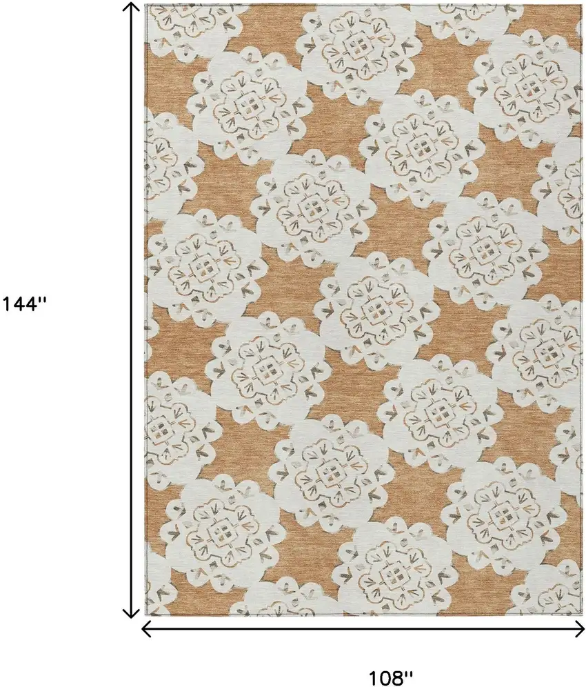 Copper And Ivory Quatrefoil Washable Indoor Outdoor Area Rug Photo 3