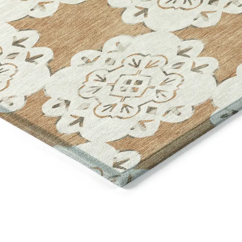 Copper And Ivory Quatrefoil Washable Indoor Outdoor Area Rug Photo 6