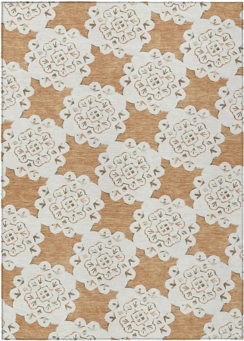 Copper And Ivory Quatrefoil Washable Indoor Outdoor Area Rug Photo 2