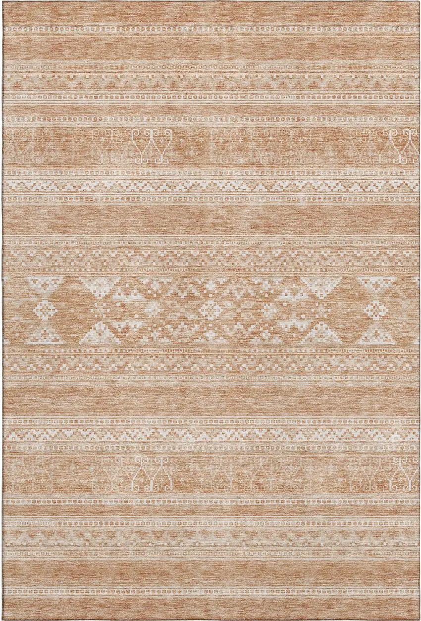 Copper And Ivory Southwestern Washable Area Rug With UV Protection Photo 1