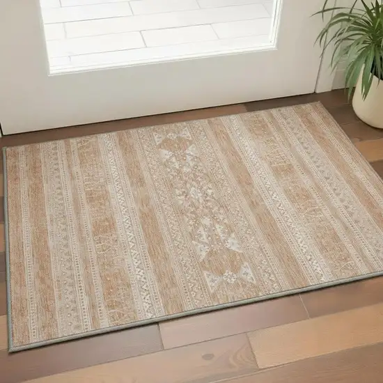 Copper And Ivory Southwestern Washable Area Rug With UV Protection Photo 2