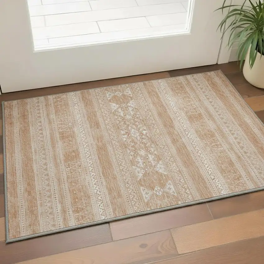 Copper And Ivory Southwestern Washable Area Rug With UV Protection Photo 2