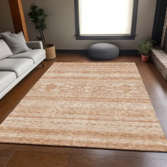 Copper And Ivory Southwestern Washable Area Rug With UV Protection Photo 5