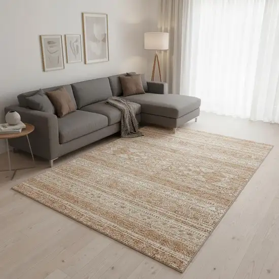 Copper And Ivory Southwestern Washable Area Rug With UV Protection Photo 1