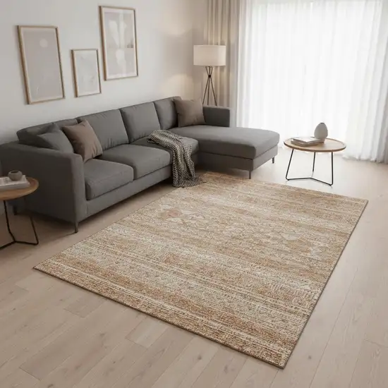 Copper And Ivory Southwestern Washable Area Rug With UV Protection Photo 1