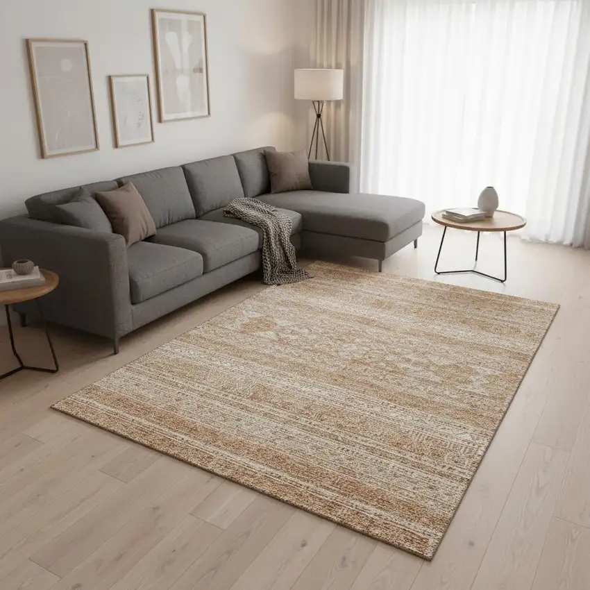 Copper And Ivory Southwestern Washable Area Rug With UV Protection Photo 1