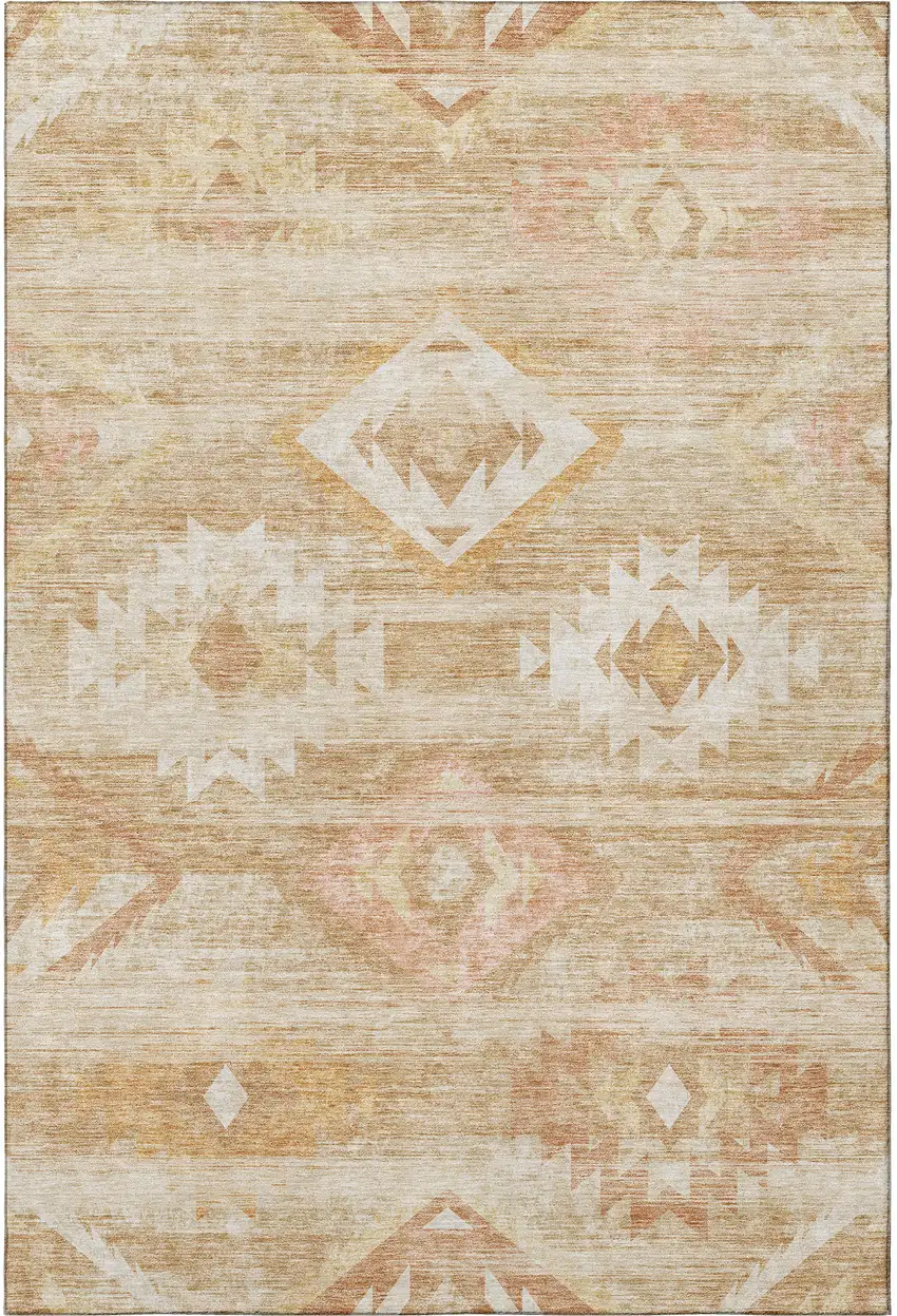 Copper And Ivory Southwestern Washable Area Rug With UV Protection Photo 4