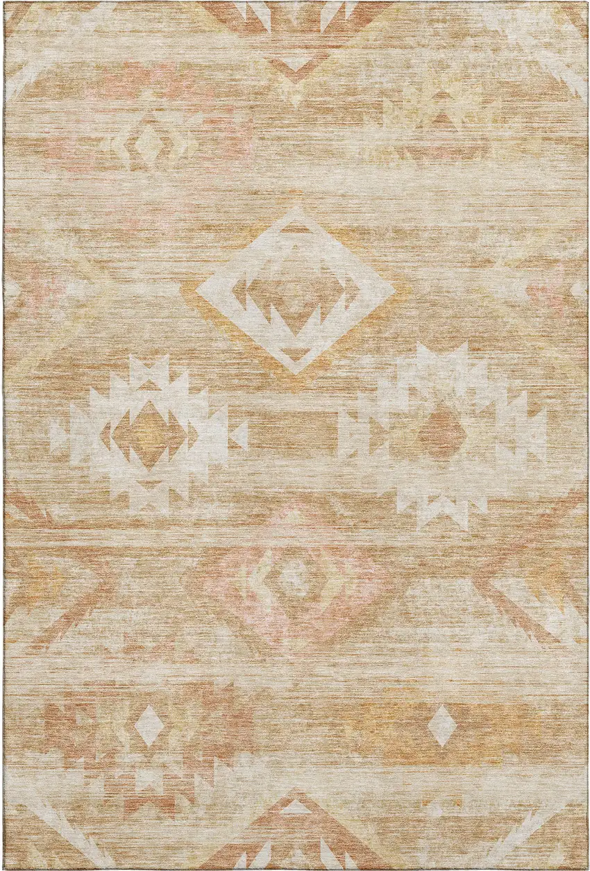 Copper And Ivory Southwestern Washable Area Rug With UV Protection Photo 1