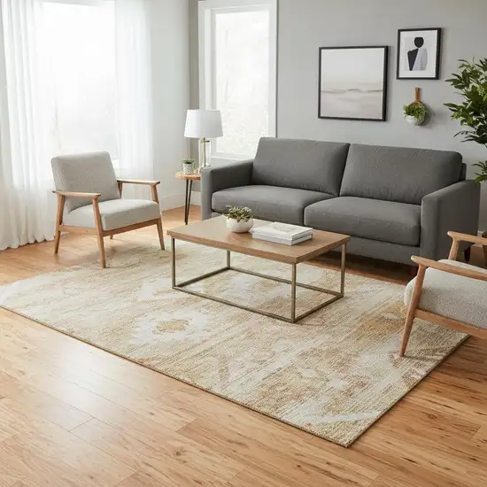 Copper And Ivory Southwestern Washable Area Rug With UV Protection Photo 2