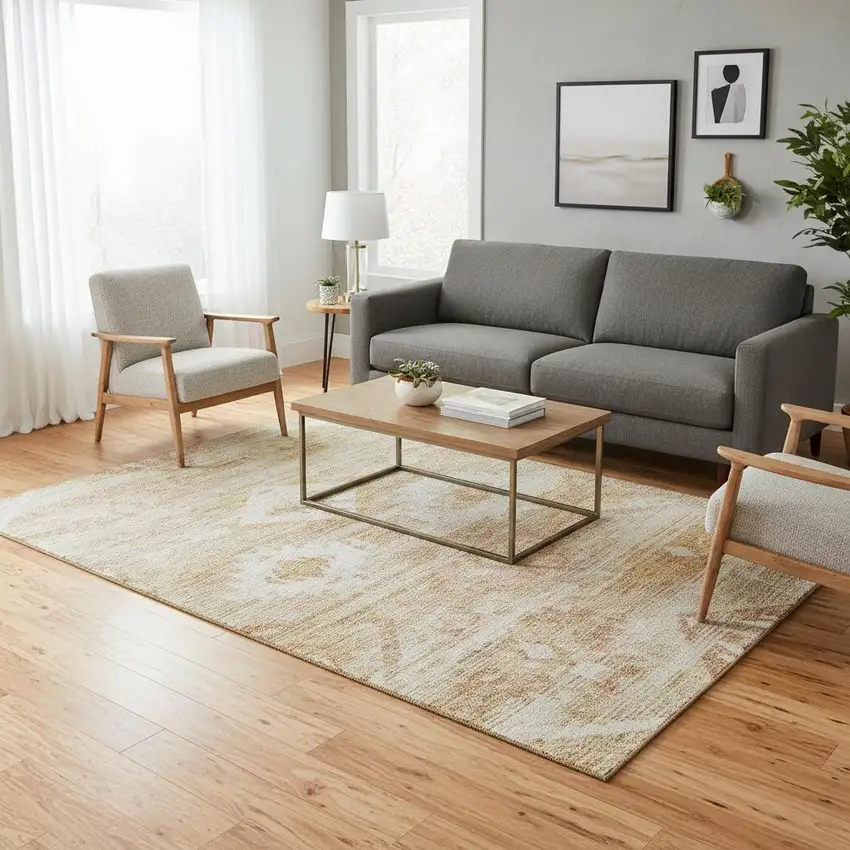 Copper And Ivory Southwestern Washable Area Rug With UV Protection Photo 2