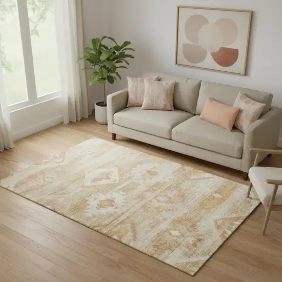 Copper And Ivory Southwestern Washable Area Rug With UV Protection Photo 1