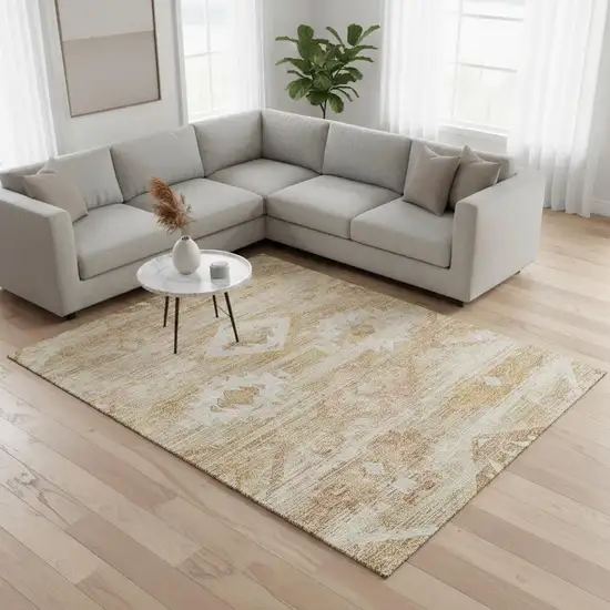 Copper And Ivory Southwestern Washable Area Rug With UV Protection Photo 2