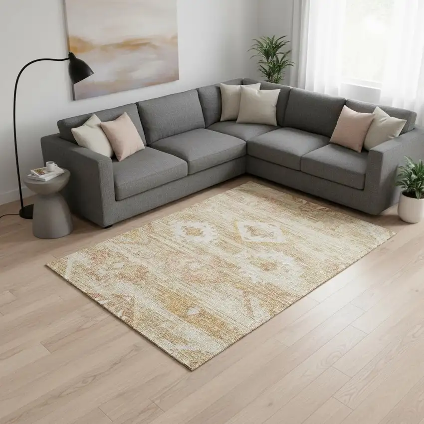 Copper And Ivory Southwestern Washable Area Rug With UV Protection Photo 2