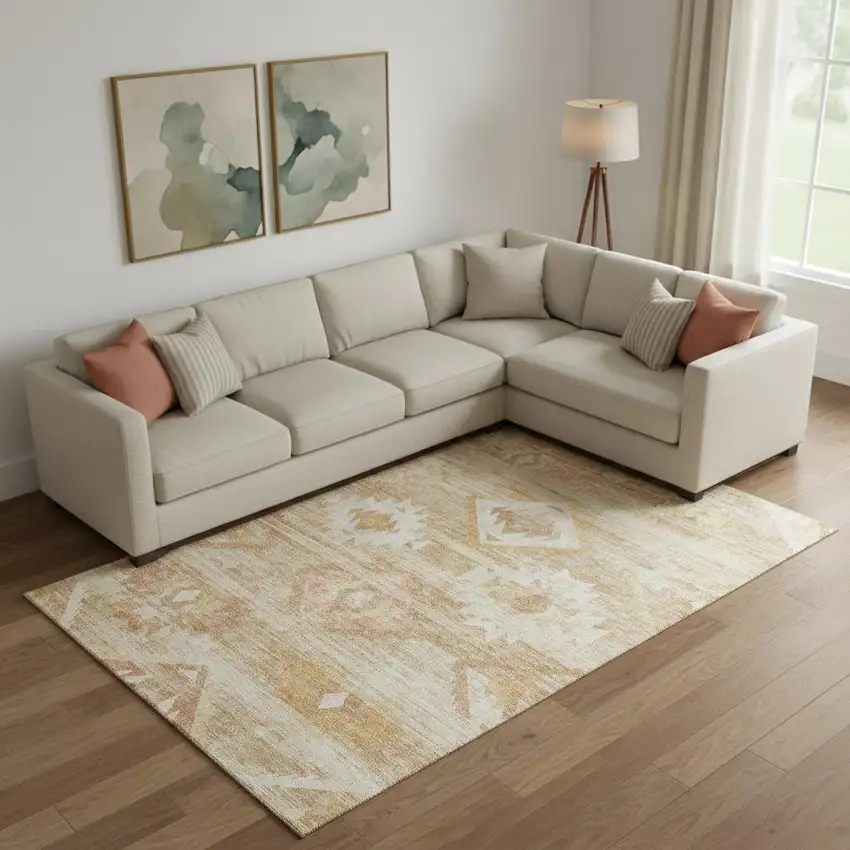 Copper And Ivory Southwestern Washable Area Rug With UV Protection Photo 1