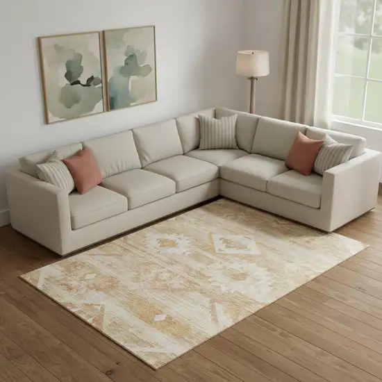 Copper And Ivory Southwestern Washable Area Rug With UV Protection Photo 1