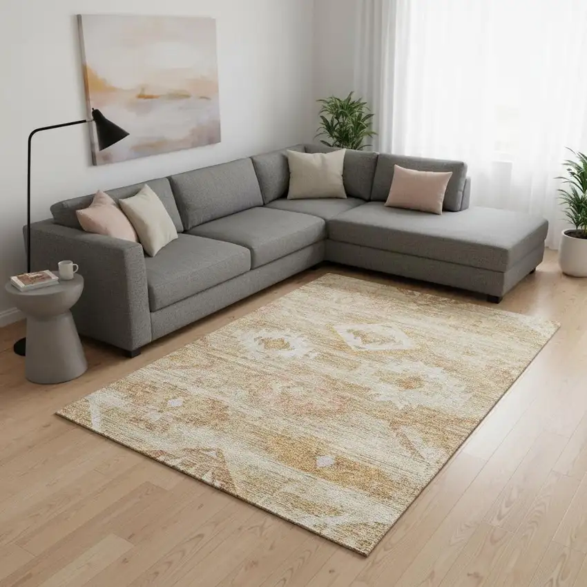 Copper And Ivory Southwestern Washable Area Rug With UV Protection Photo 2