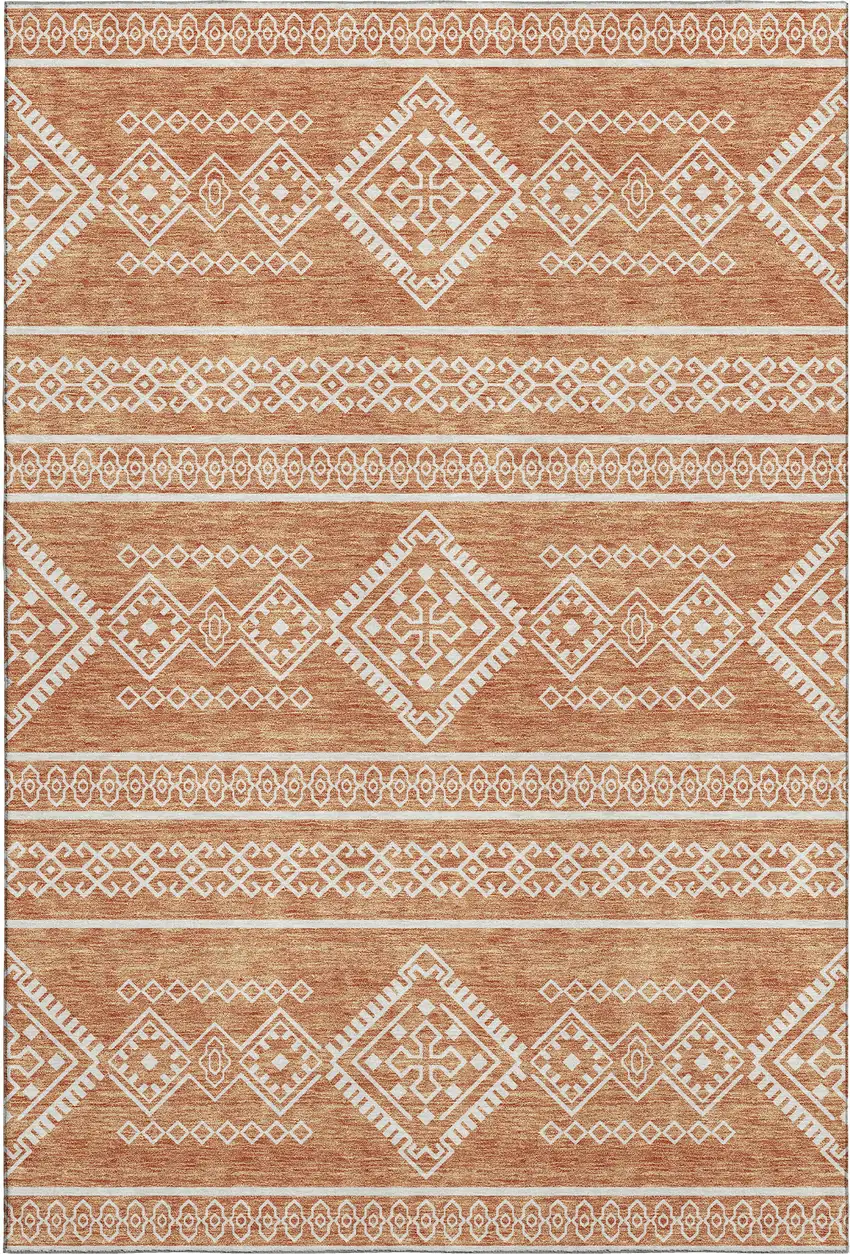 Copper And Ivory Southwestern Washable Area Rug With UV Protection Photo 1