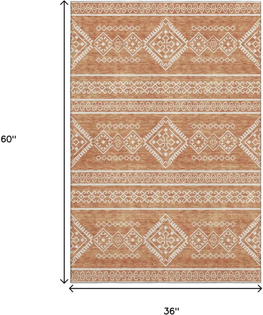 Copper And Ivory Southwestern Washable Area Rug With UV Protection Photo 3