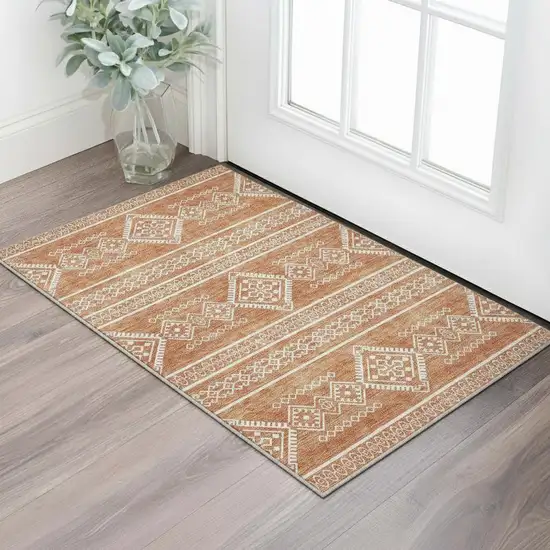 Copper And Ivory Southwestern Washable Area Rug With UV Protection Photo 2