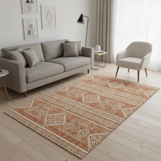 Copper And Ivory Southwestern Washable Area Rug With UV Protection Photo 2