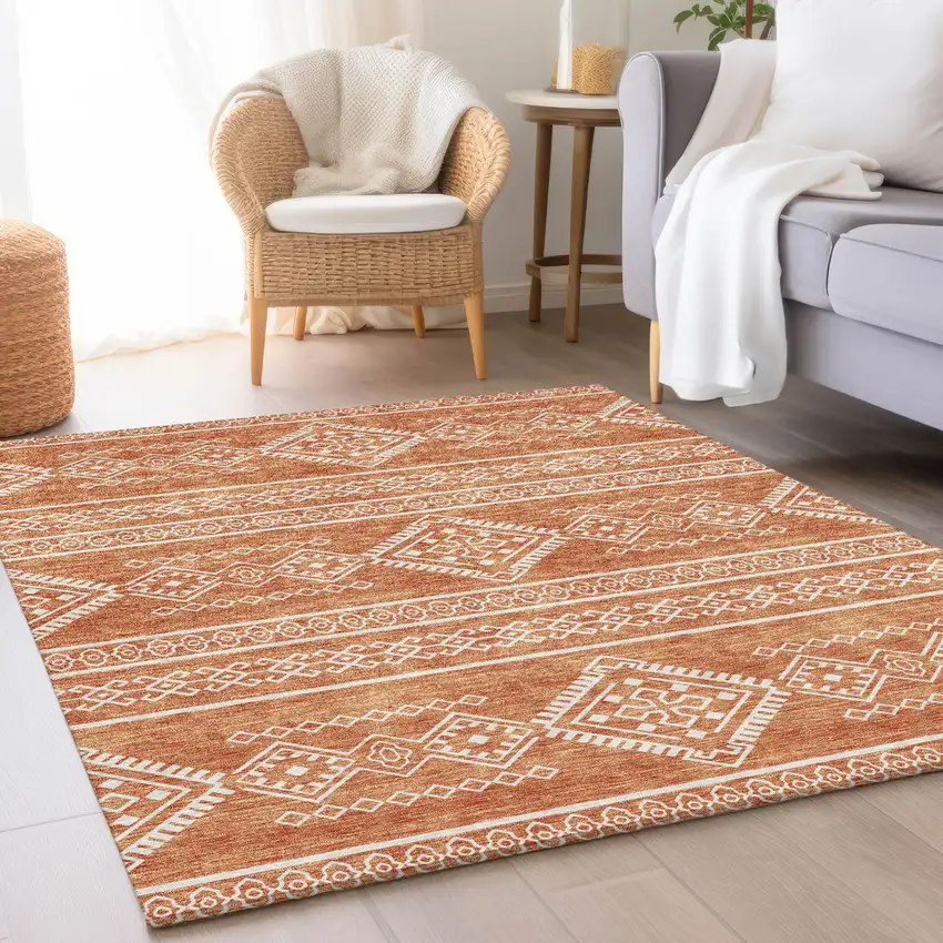 Copper And Ivory Southwestern Washable Area Rug With UV Protection Photo 5