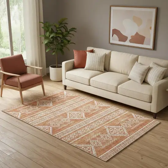 Copper And Ivory Southwestern Washable Area Rug With UV Protection Photo 1