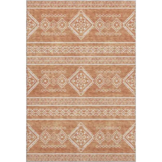 Copper And Ivory Southwestern Washable Area Rug With UV Protection Photo 1