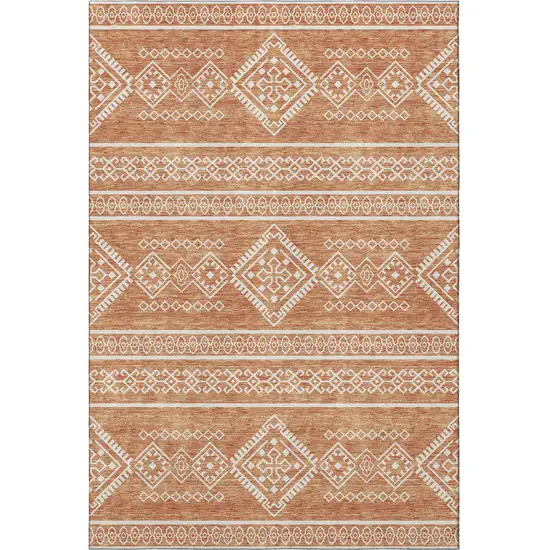 Copper And Ivory Southwestern Washable Area Rug With UV Protection Photo 4