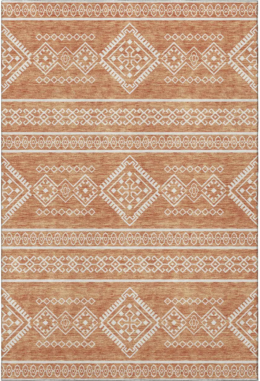 Copper And Ivory Southwestern Washable Area Rug With UV Protection Photo 4