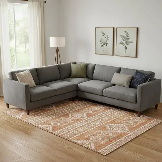 Copper And Ivory Southwestern Washable Area Rug With UV Protection Photo 1